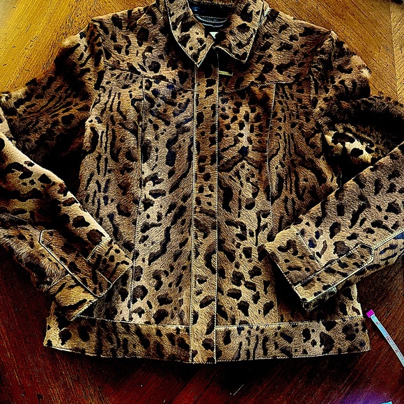 Dana Bachman leather leopard print zip up jacket Sz 4 - Picture 5 of 8